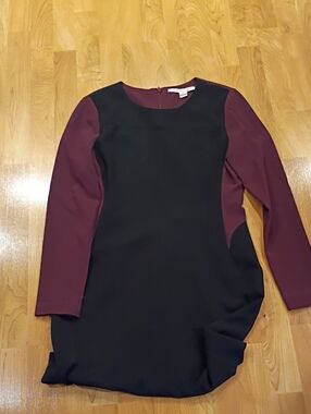 Diane Von Furstenberg Black Dress with Burgundy Long Sleeves
